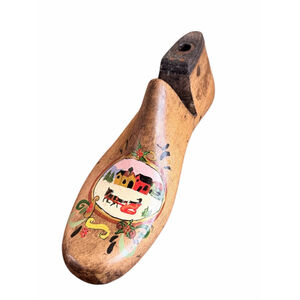 Vintage Hand-Painted Wooden Shoe Last Folk Art Rustic Decor Cottagecore Antique